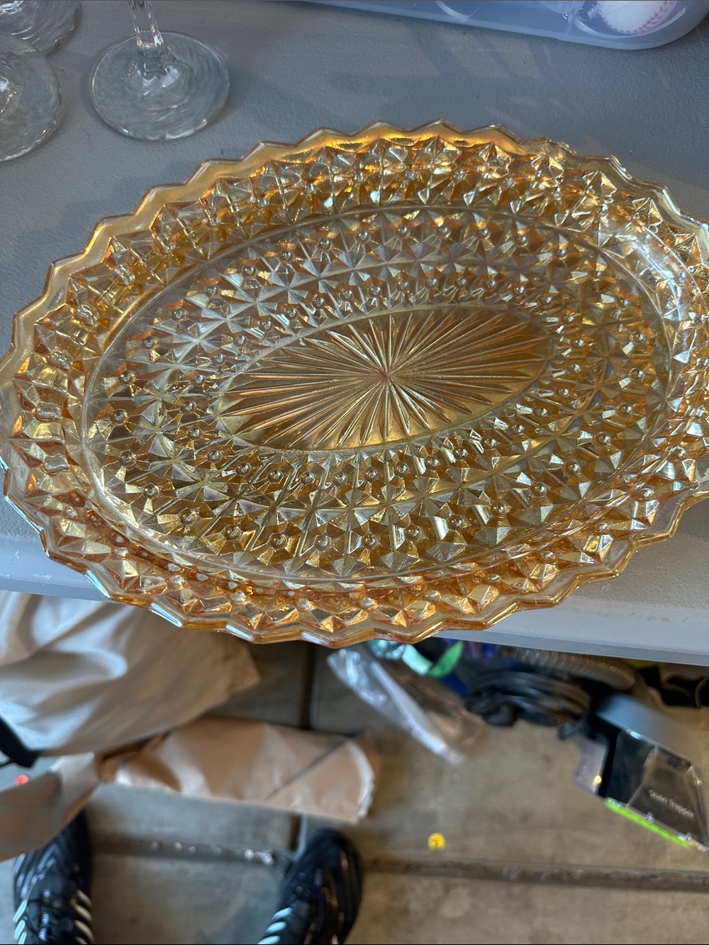 Amber Pressed Glass Oval Serving Platter - Elegant Home Dining 1940-1950